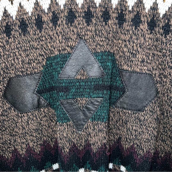 Vintage Urban Works leather trim geometric pattern sweater - Picture 3 of 5
